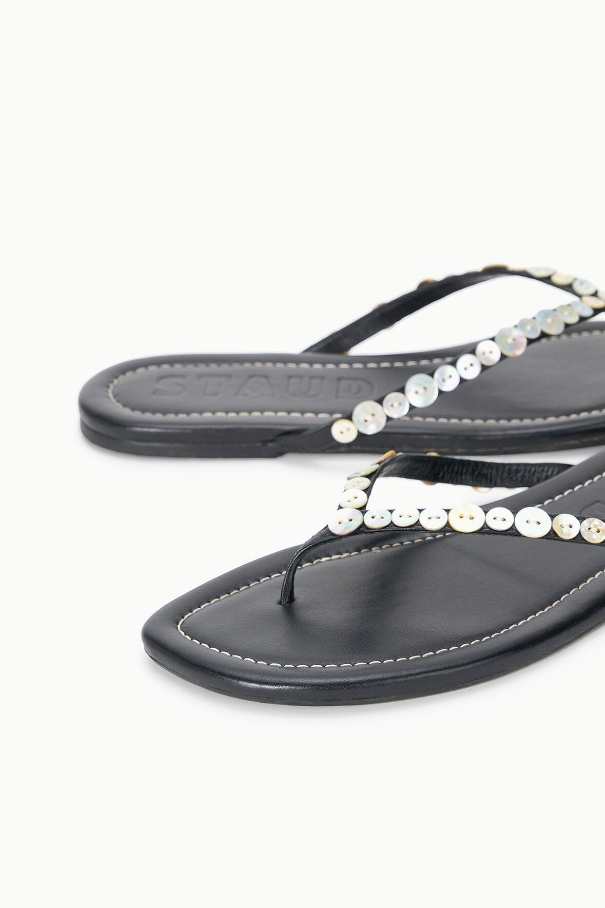 Freja Thong Leather Sandal With Mother Of Pearl Buttons | STAUD Popular