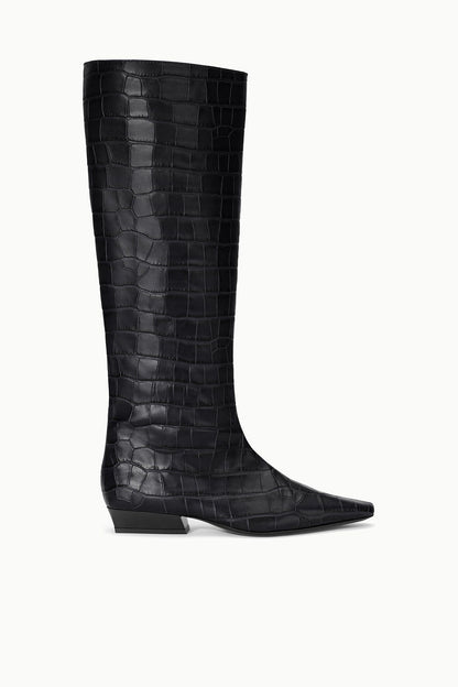 Wally Flat Boot Black Croco | STAUD Quality