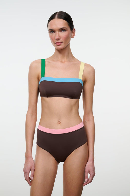 Devon High Rise Bikini Bottom Dark Chocolate Multi | STAUD Exclusive