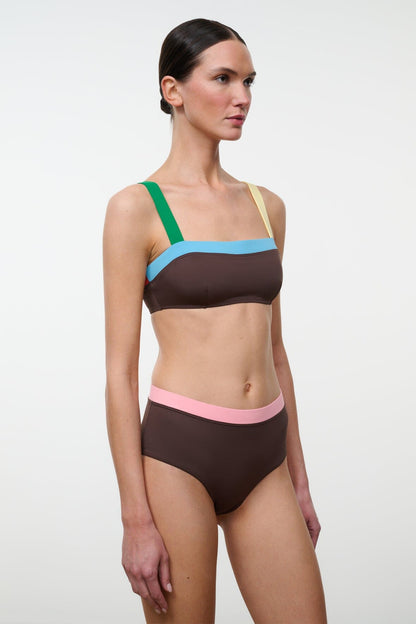 Devon High Rise Bikini Bottom Dark Chocolate Multi | STAUD Exclusive