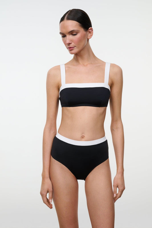 Devon High Rise Bikini Bottom Black White | STAUD Smart Buy