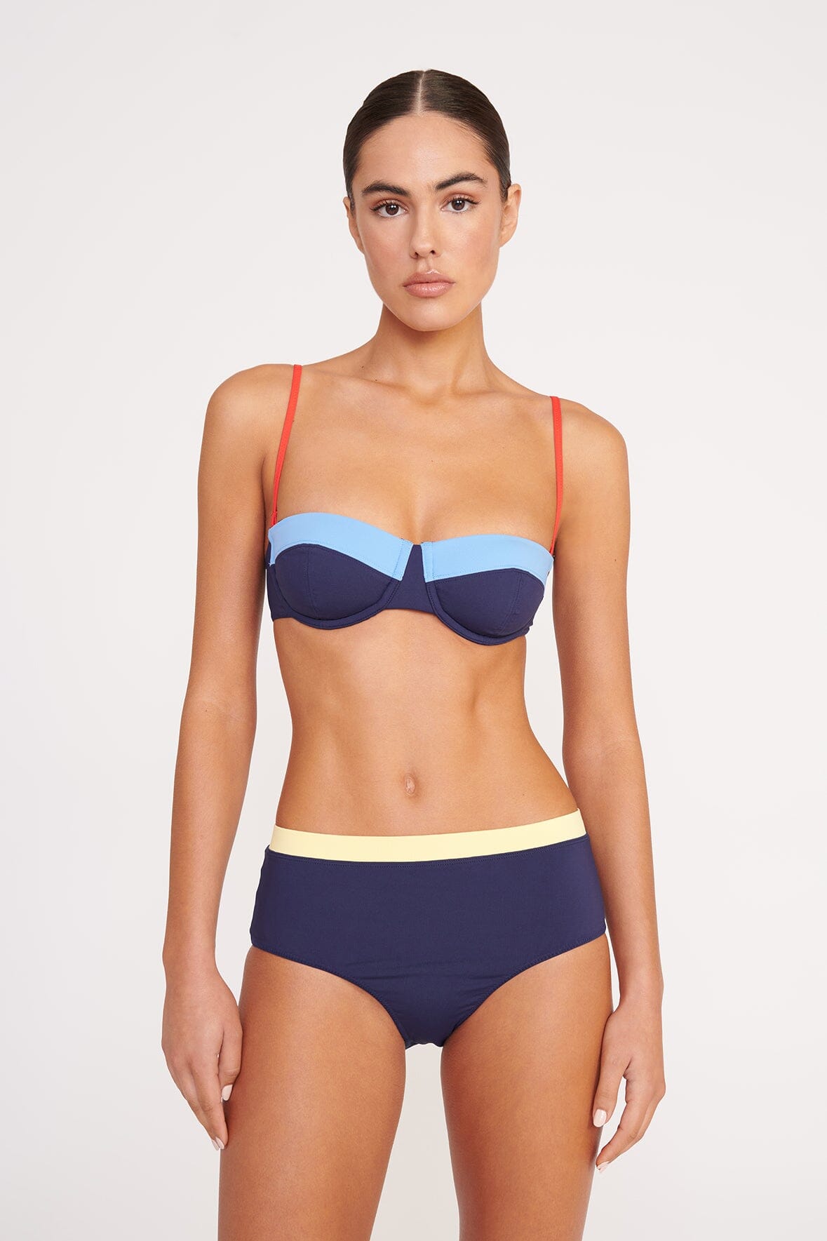 Devon High Rise Bikini Bottom Navy Colorblock | STAUD Best Seller