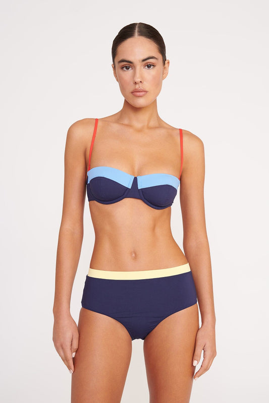 Devon High Rise Bikini Bottom Navy Colorblock | STAUD Best Seller