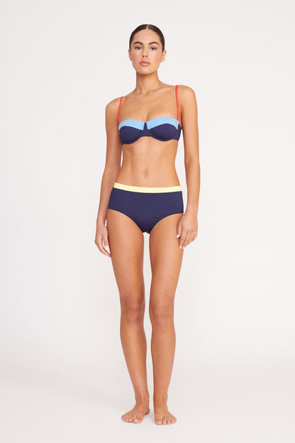 Devon High Rise Bikini Bottom Navy Colorblock | STAUD Best Seller