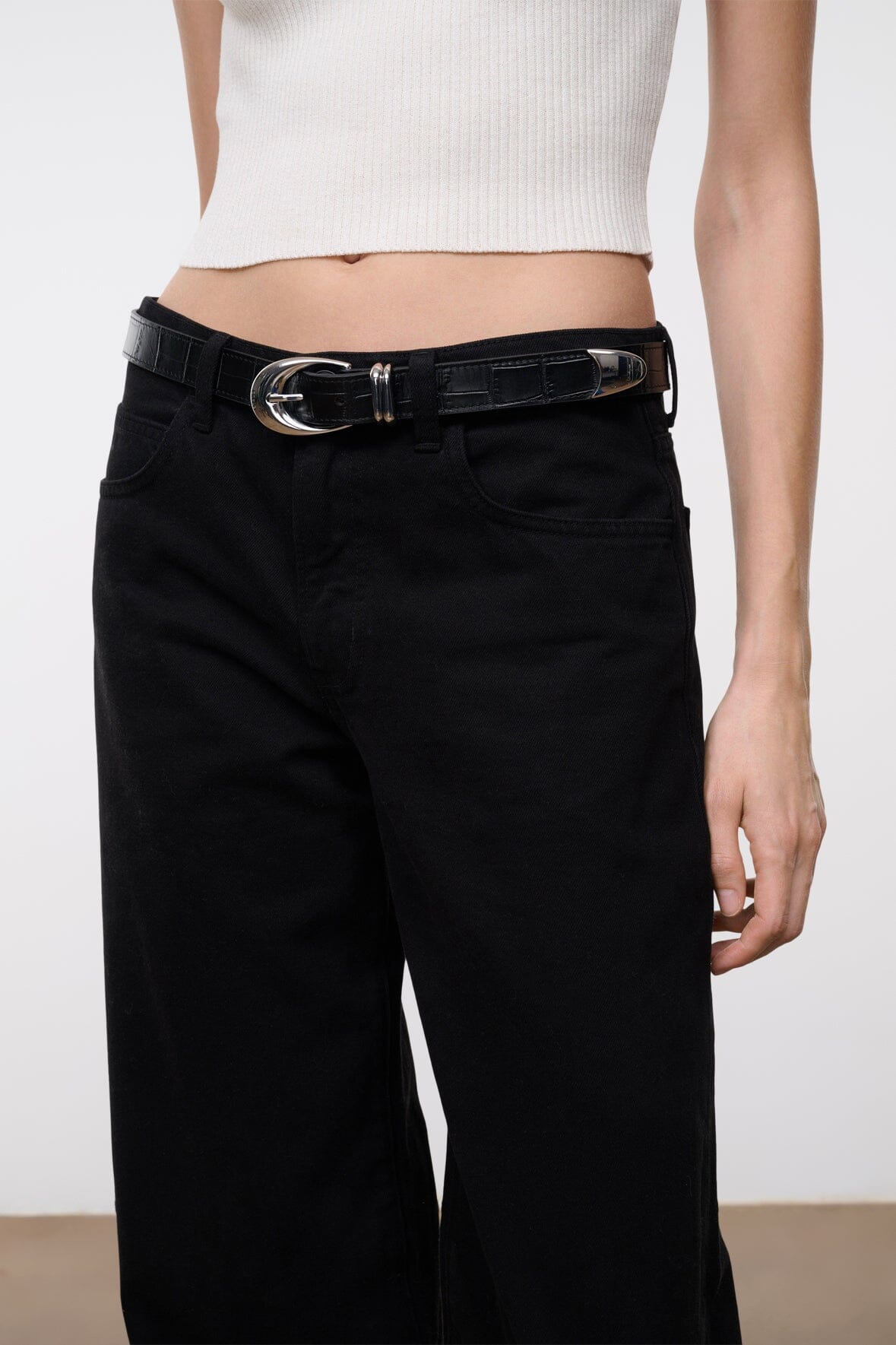 Moon Buckle Belt - Black Croco | STAUD Featured