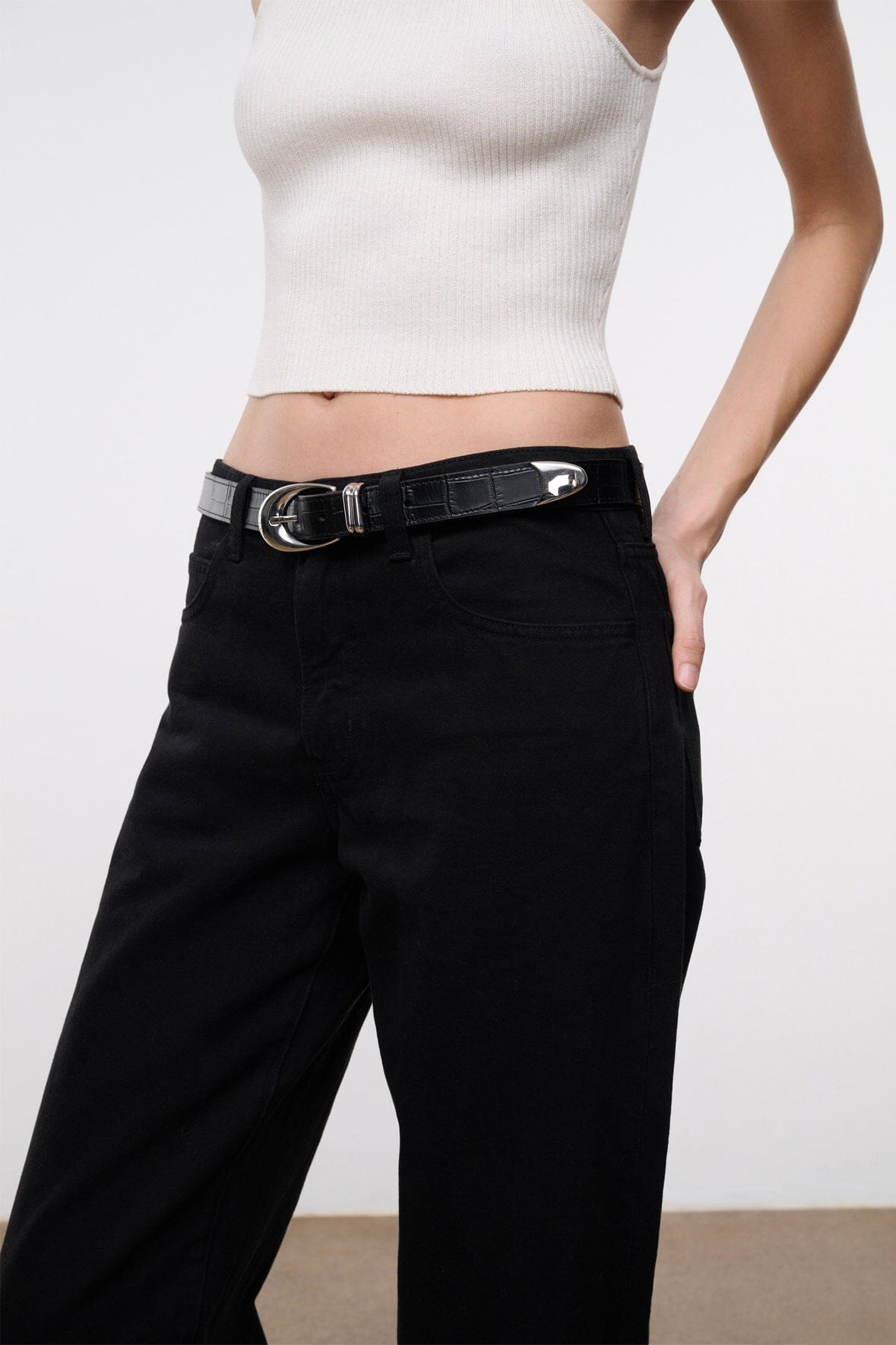 Moon Buckle Belt - Black Croco | STAUD Featured