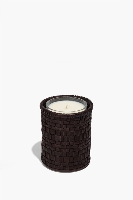 Rowe Woven Leather Candle Holder Espresso | STAUD Sale