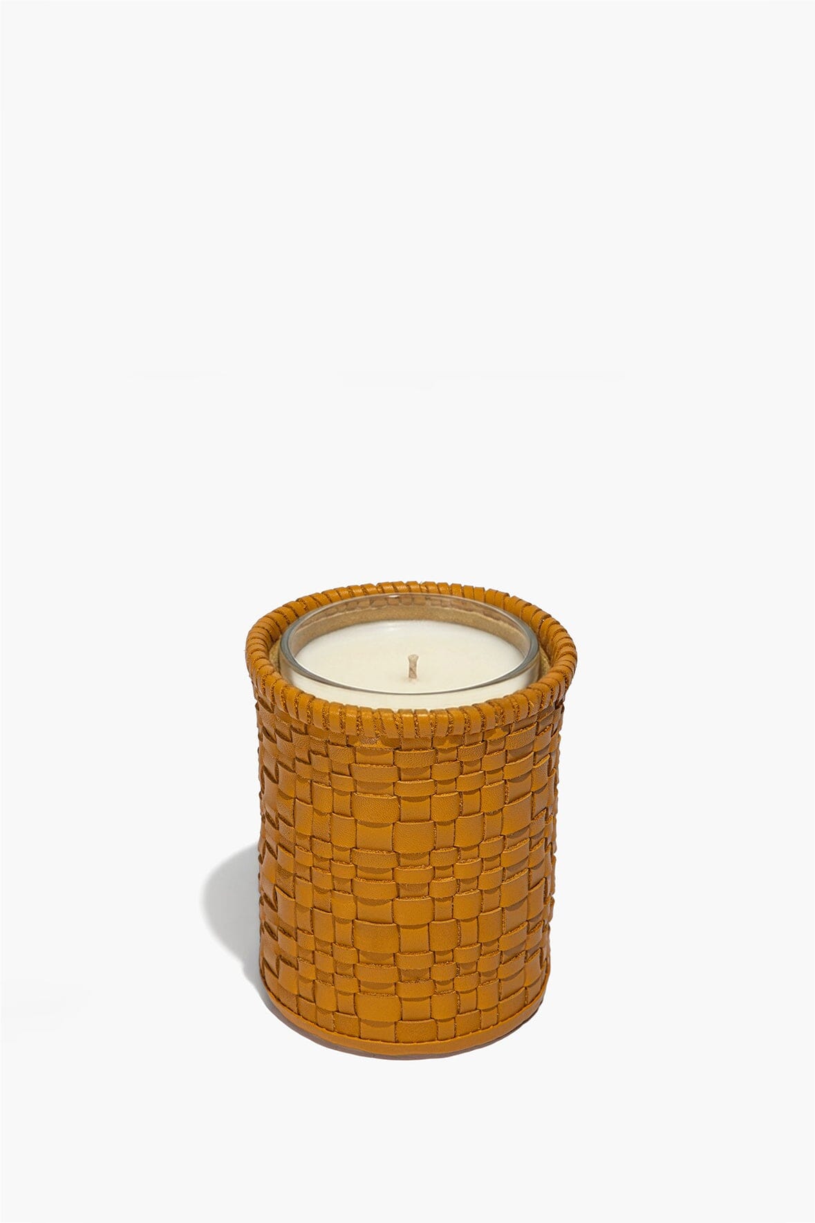 Rowe Woven Leather Candle Holder Goldenrod | STAUD Value