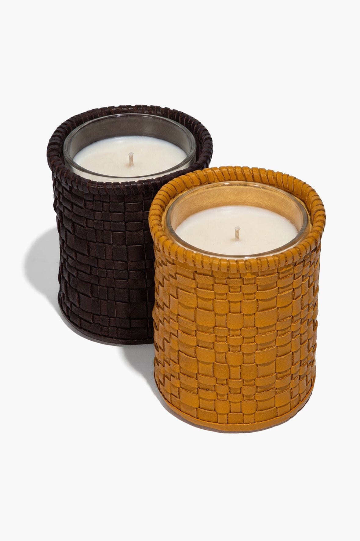 Rowe Woven Leather Candle Holder Goldenrod | STAUD Value