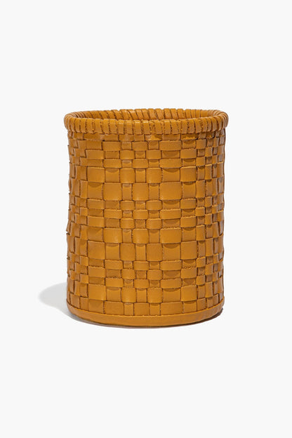Rowe Woven Leather Candle Holder Goldenrod | STAUD Value