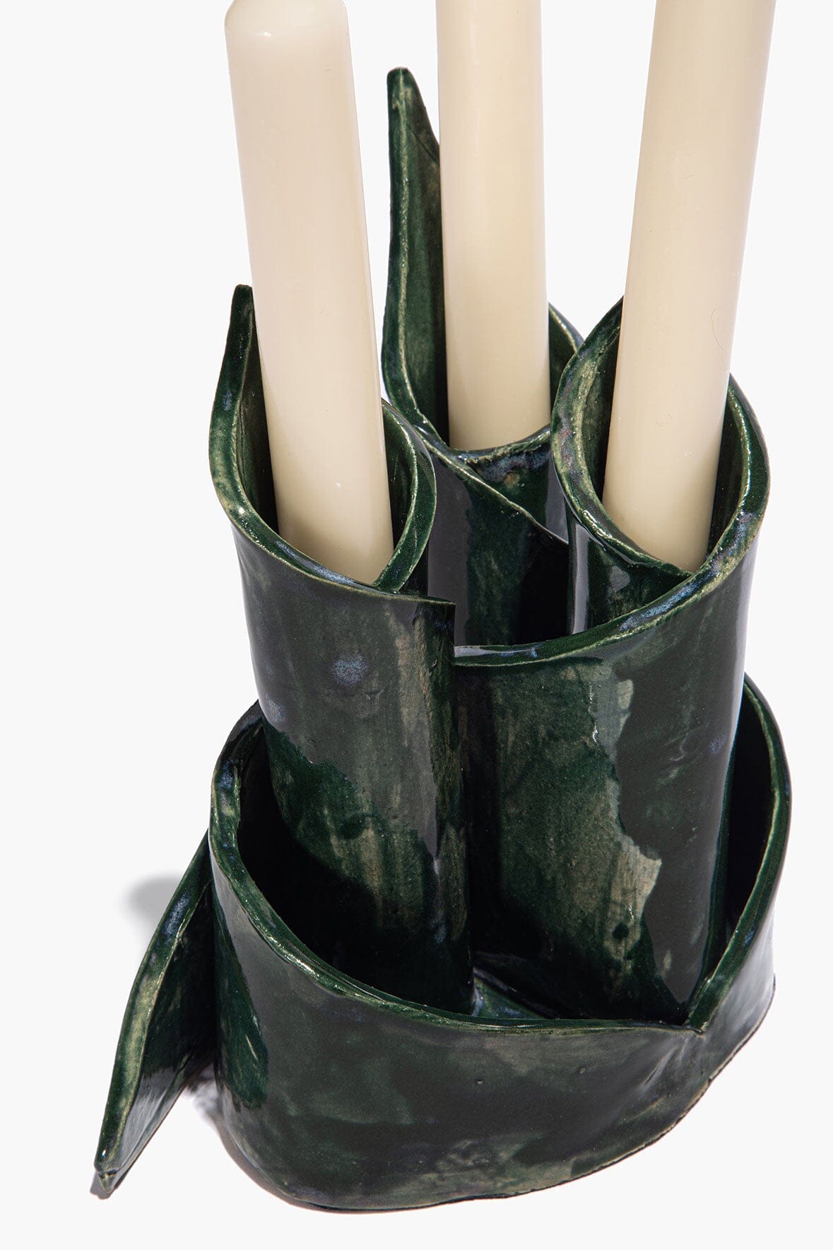 Ceramic Triple Candlestick Holder Forest Glaze | STAUD Signature