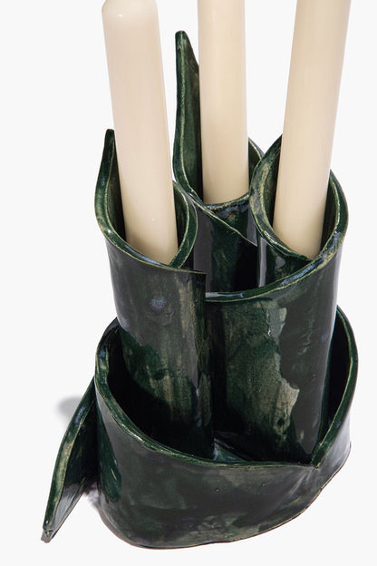 Ceramic Triple Candlestick Holder Forest Glaze | STAUD Signature
