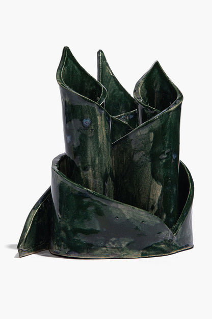 Ceramic Triple Candlestick Holder Forest Glaze | STAUD Signature