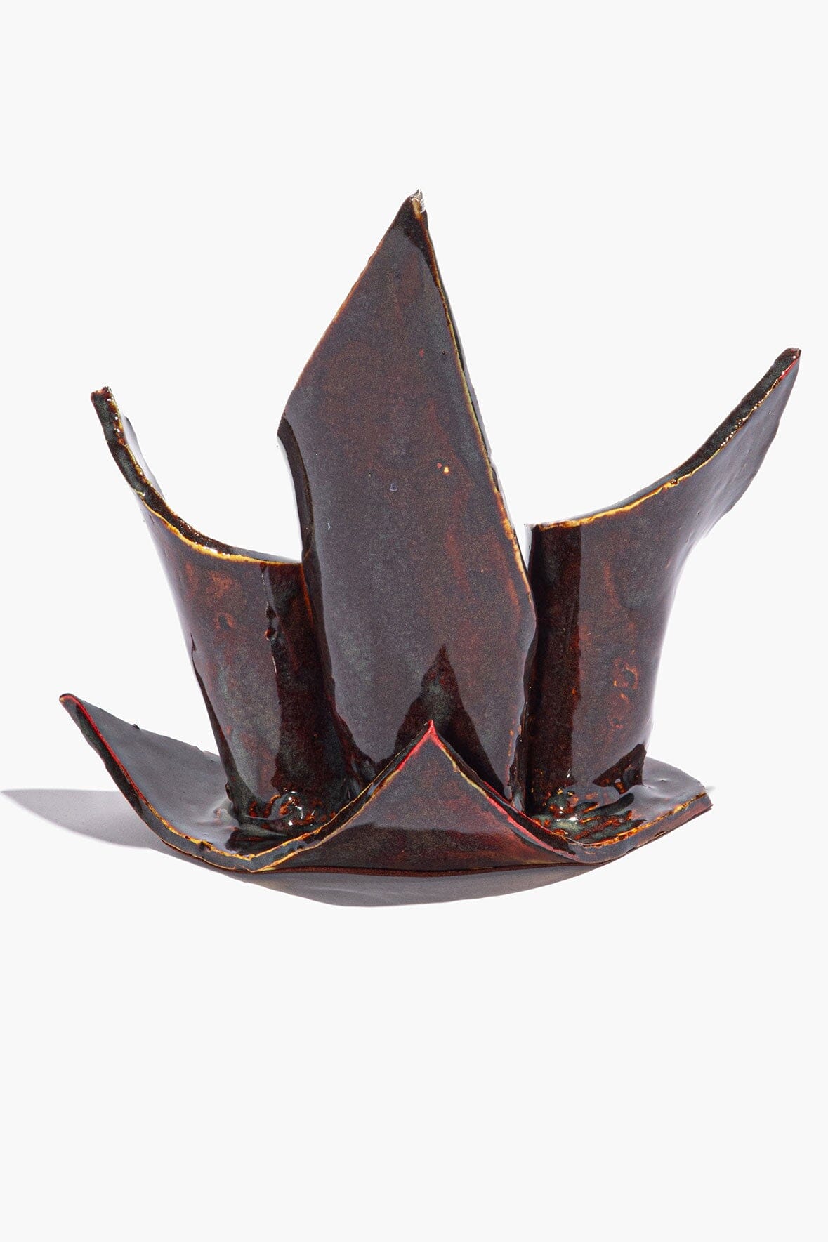 Ceramic Triple Candlestick Holder Maroon Wash Glaze | STAUD Top Pick