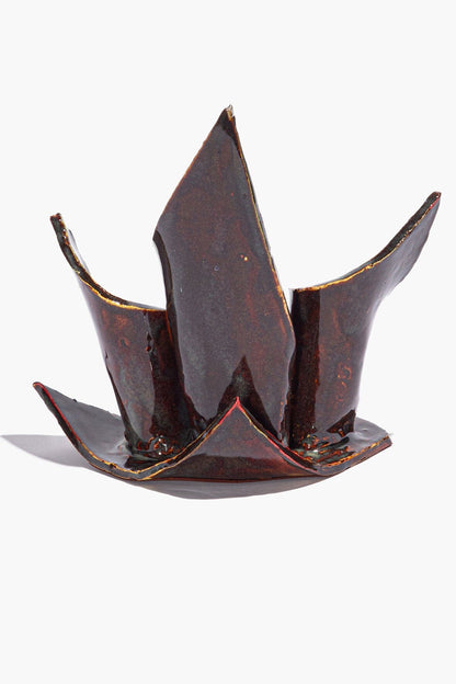 Ceramic Triple Candlestick Holder Maroon Wash Glaze | STAUD Top Pick