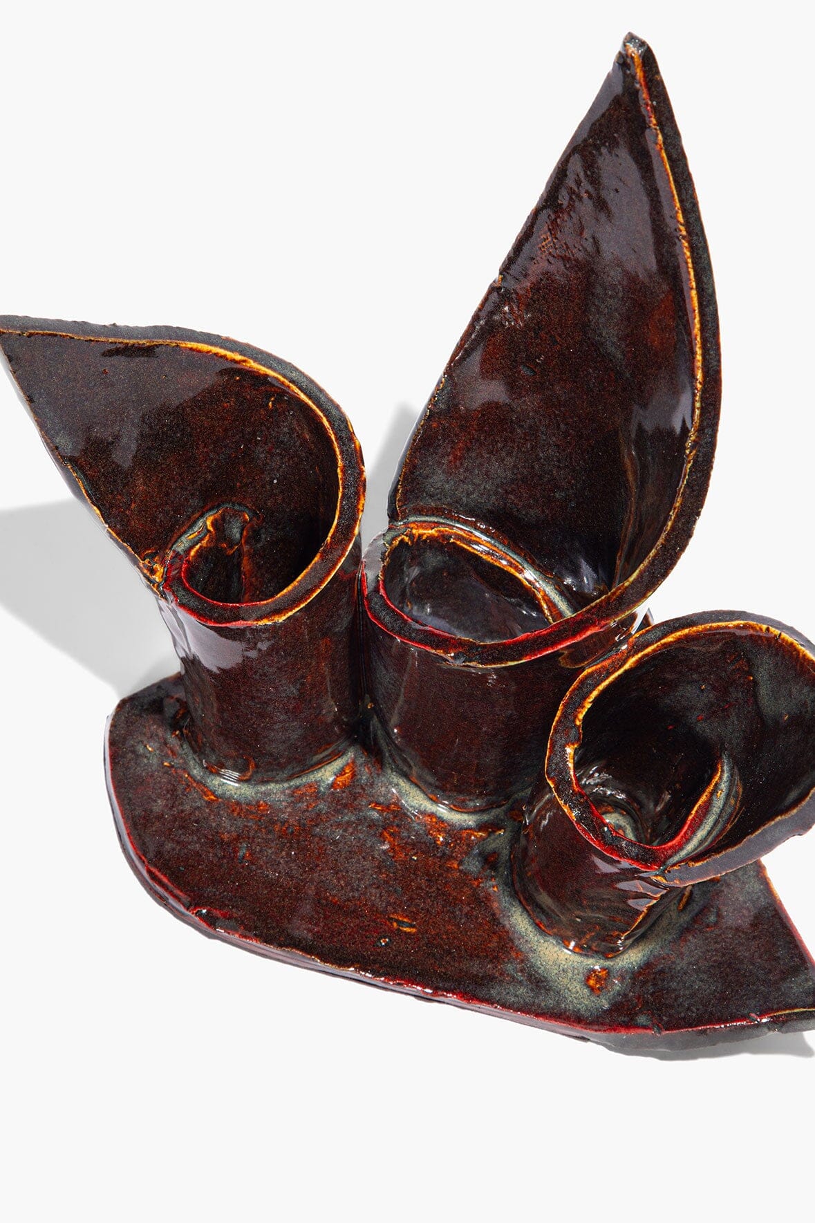 Ceramic Triple Candlestick Holder Maroon Wash Glaze | STAUD Top Pick