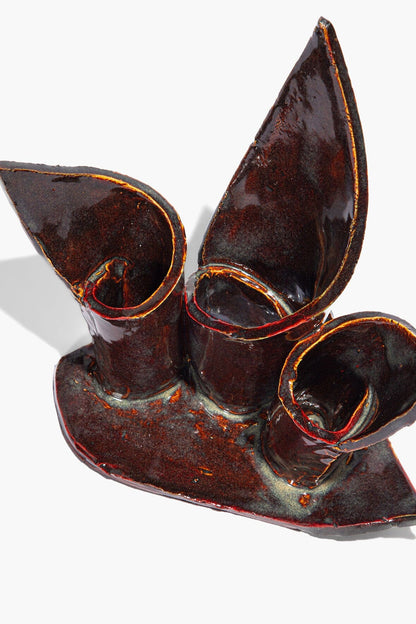 Ceramic Triple Candlestick Holder Maroon Wash Glaze | STAUD Top Pick