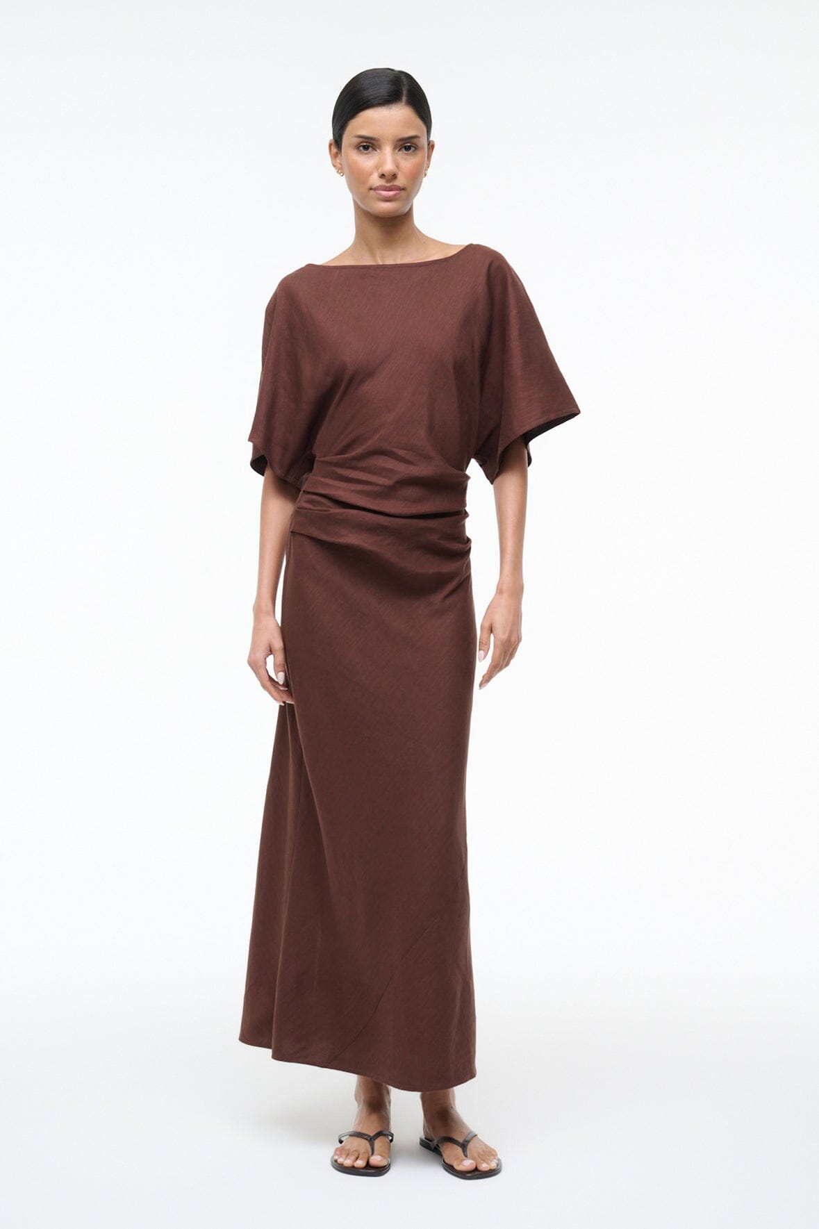 Amelie Linen Dress Dark Oak | STAUD Best Seller