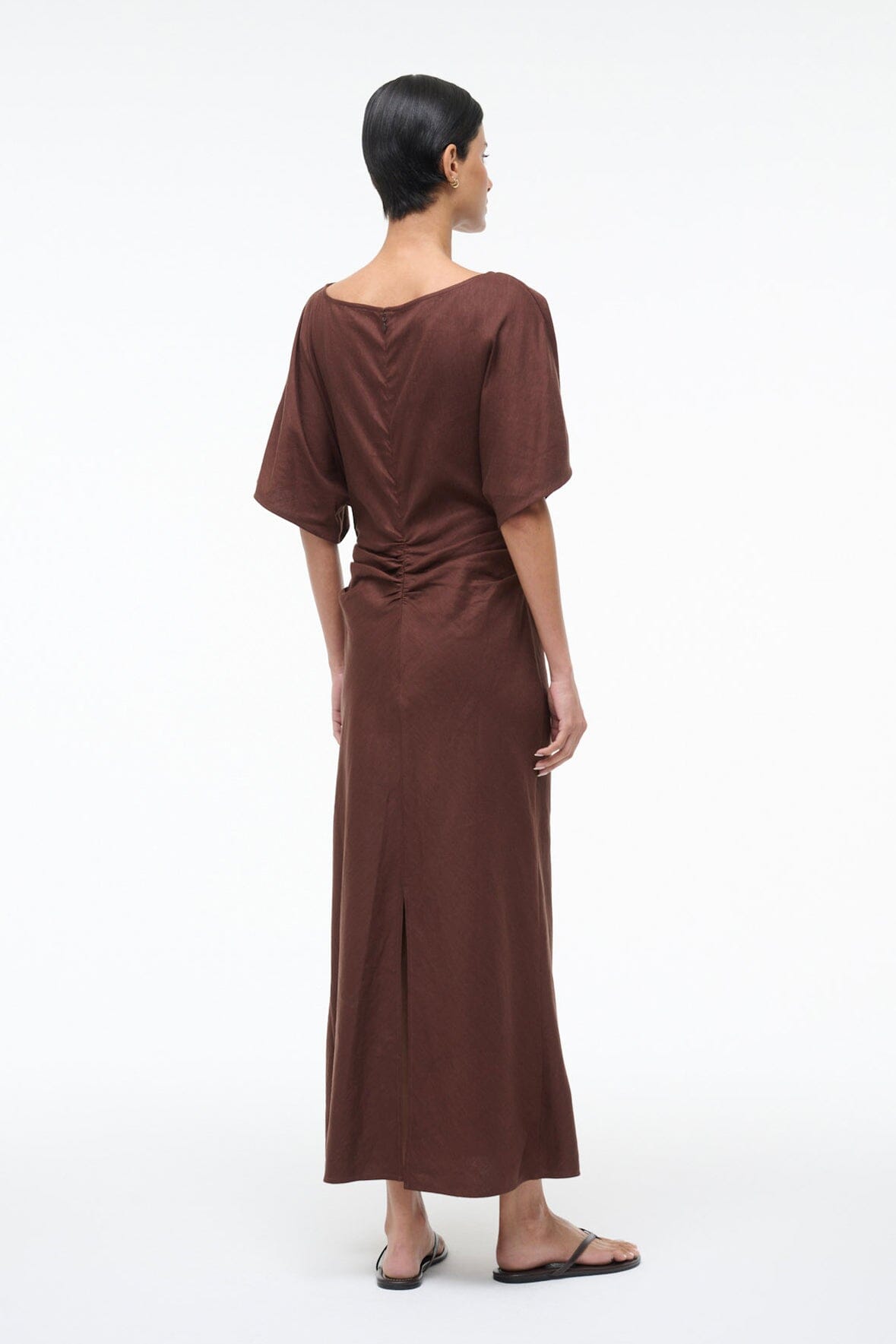 Amelie Linen Dress Dark Oak | STAUD Best Seller