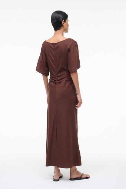 Amelie Linen Dress Dark Oak | STAUD Best Seller