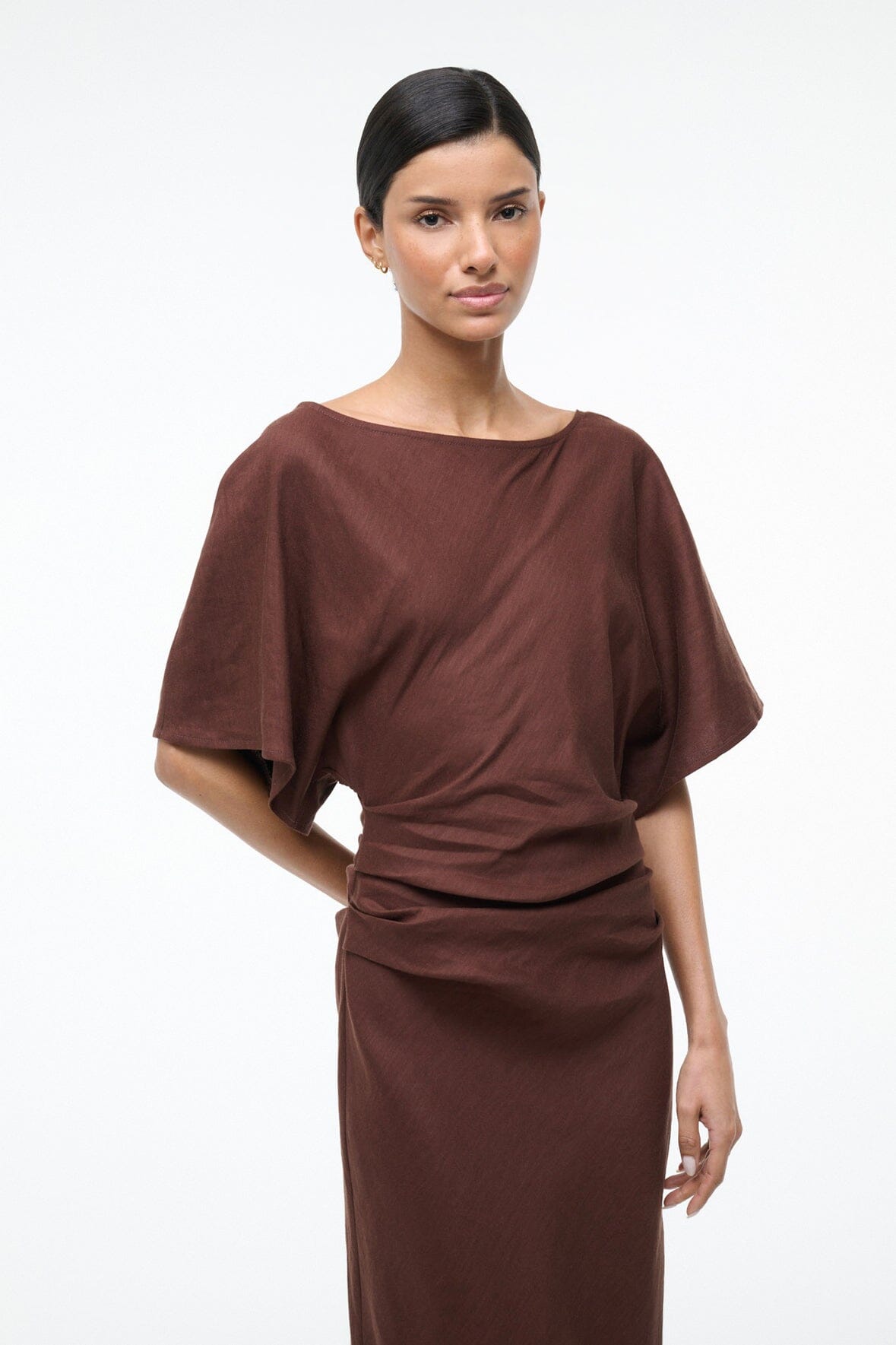 Amelie Linen Dress Dark Oak | STAUD Best Seller