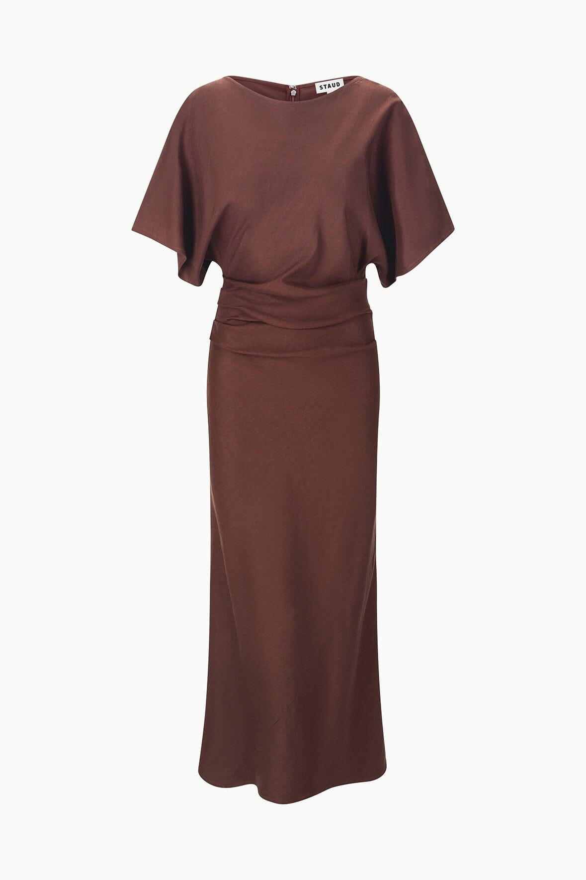 Amelie Linen Dress Dark Oak | STAUD Best Seller