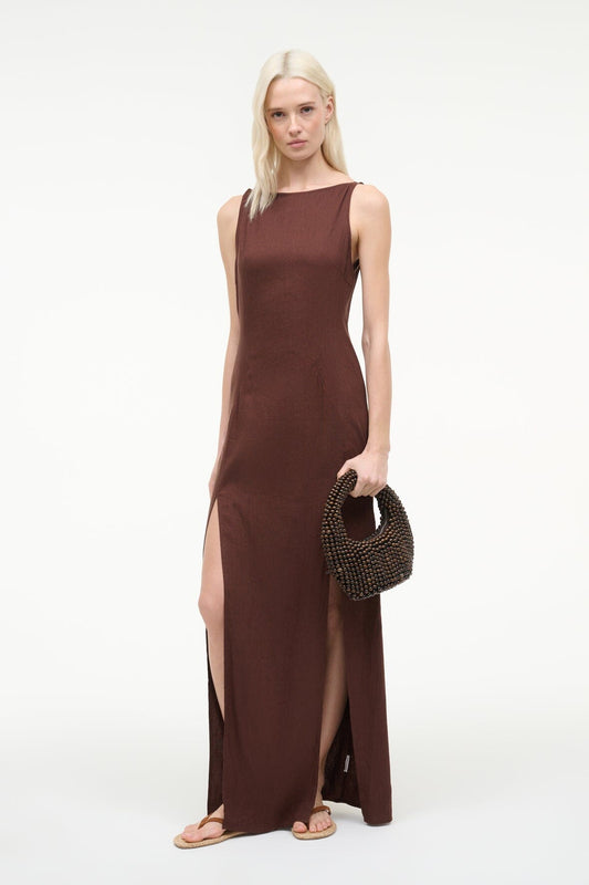 Costa Linen Dress Dark Oak | STAUD Trending