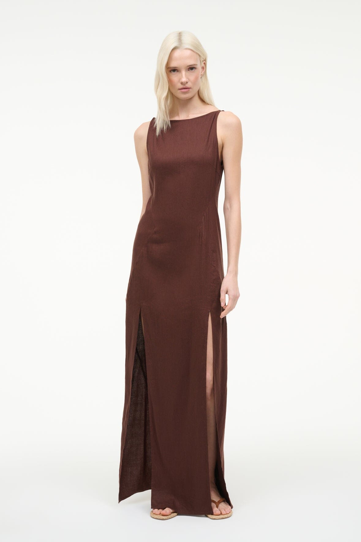 Costa Linen Dress Dark Oak | STAUD Trending