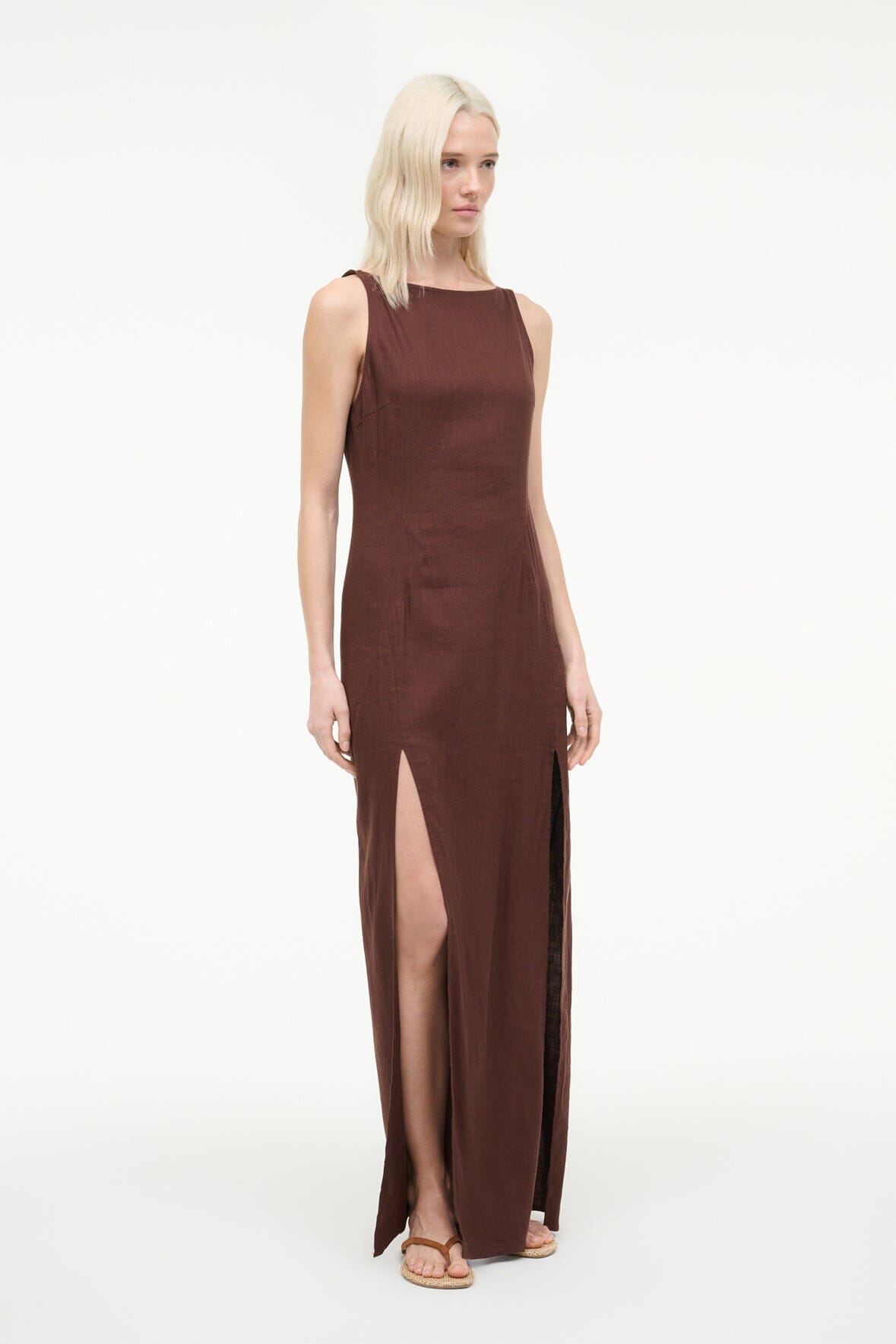 Costa Linen Dress Dark Oak | STAUD Trending