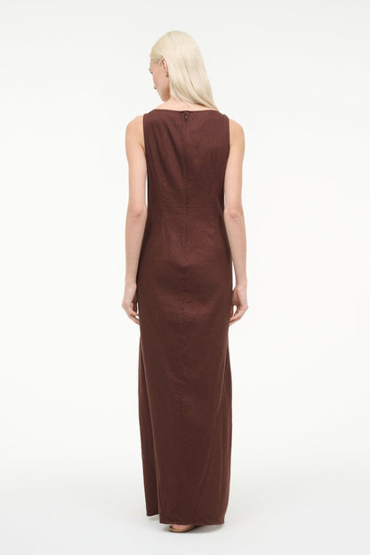 Costa Linen Dress Dark Oak | STAUD Trending