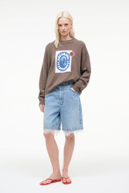 Serrano Cashmere Relaxed Crew Truffle Patchwork | STAUD Great Value