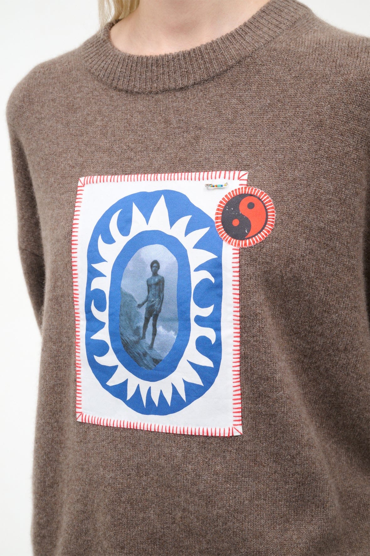 Serrano Cashmere Relaxed Crew Truffle Patchwork | STAUD Great Value