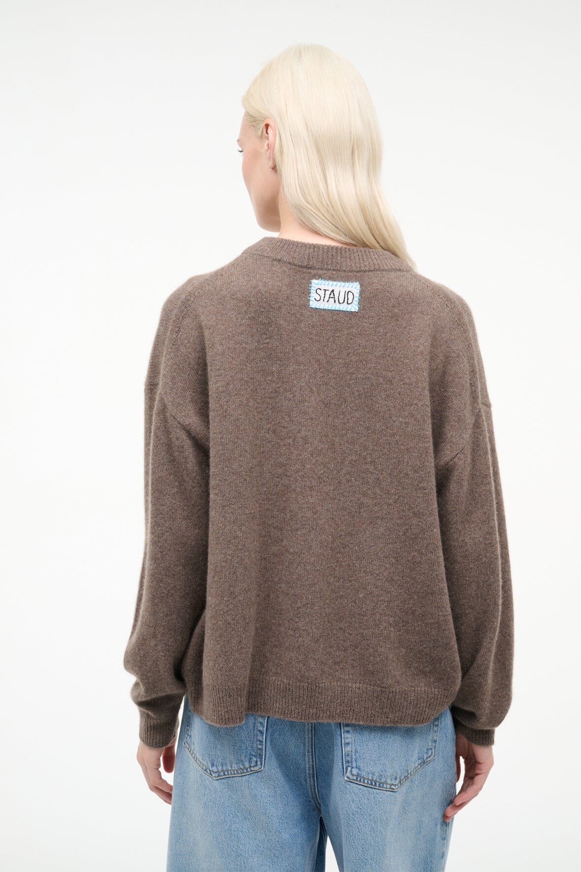 Serrano Cashmere Relaxed Crew Truffle Patchwork | STAUD Great Value