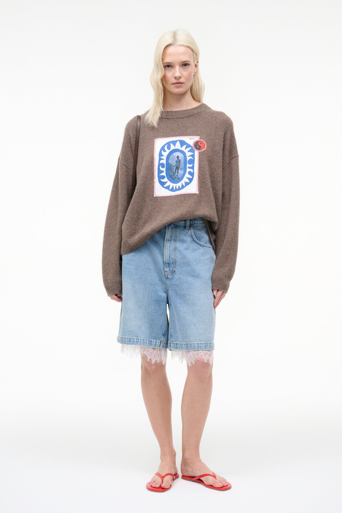 Serrano Cashmere Relaxed Crew Truffle Patchwork | STAUD Great Value