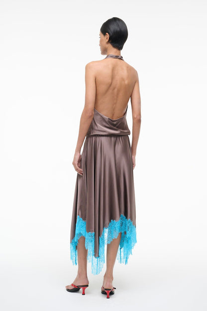 Elira Silk Dress Mink Pool | STAUD Classic