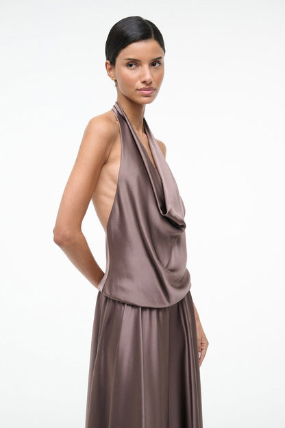 Elira Silk Dress Mink Pool | STAUD Classic