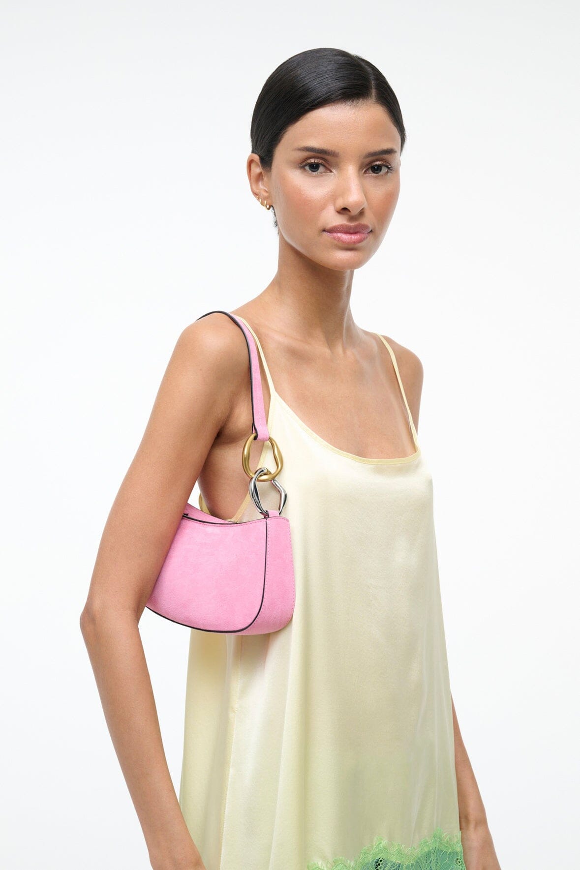 Ollie Bag Orchid Pink Suede Mini Shoulder Bag - Staud | STAUD Signature