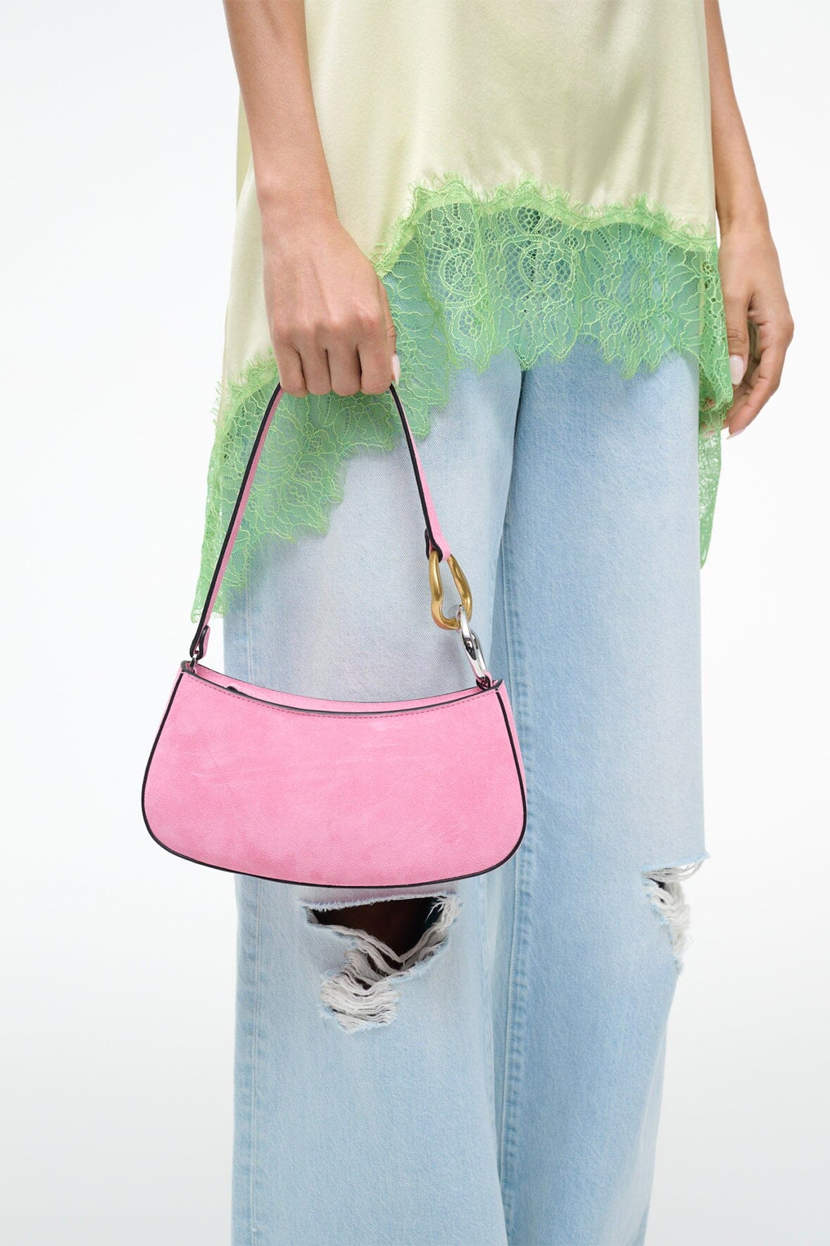 Ollie Bag Orchid Pink Suede Mini Shoulder Bag - Staud | STAUD Signature