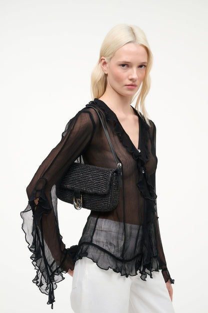 Harlow Raffia Bag Black | STAUD Classic
