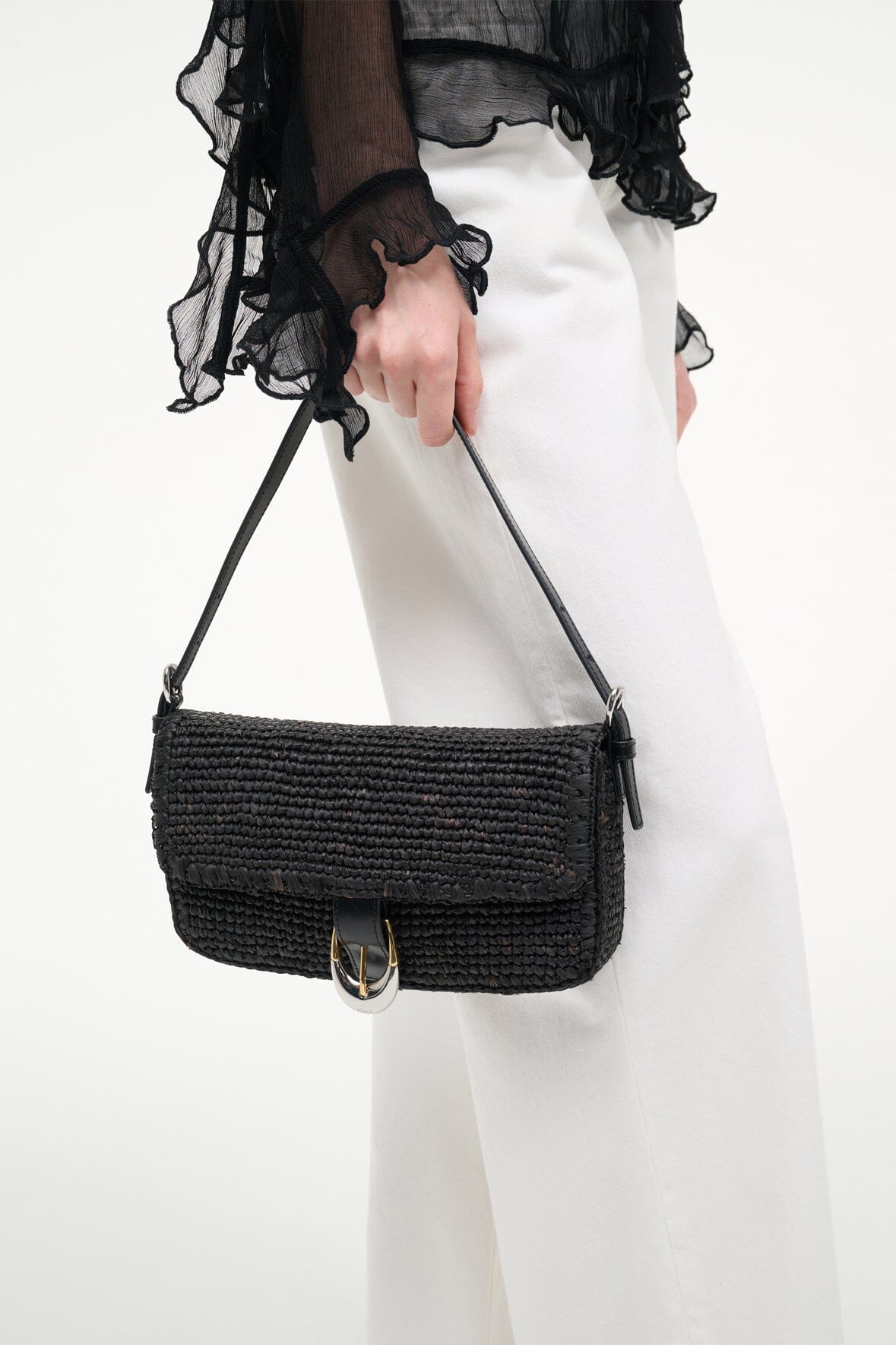 Harlow Raffia Bag Black | STAUD Classic