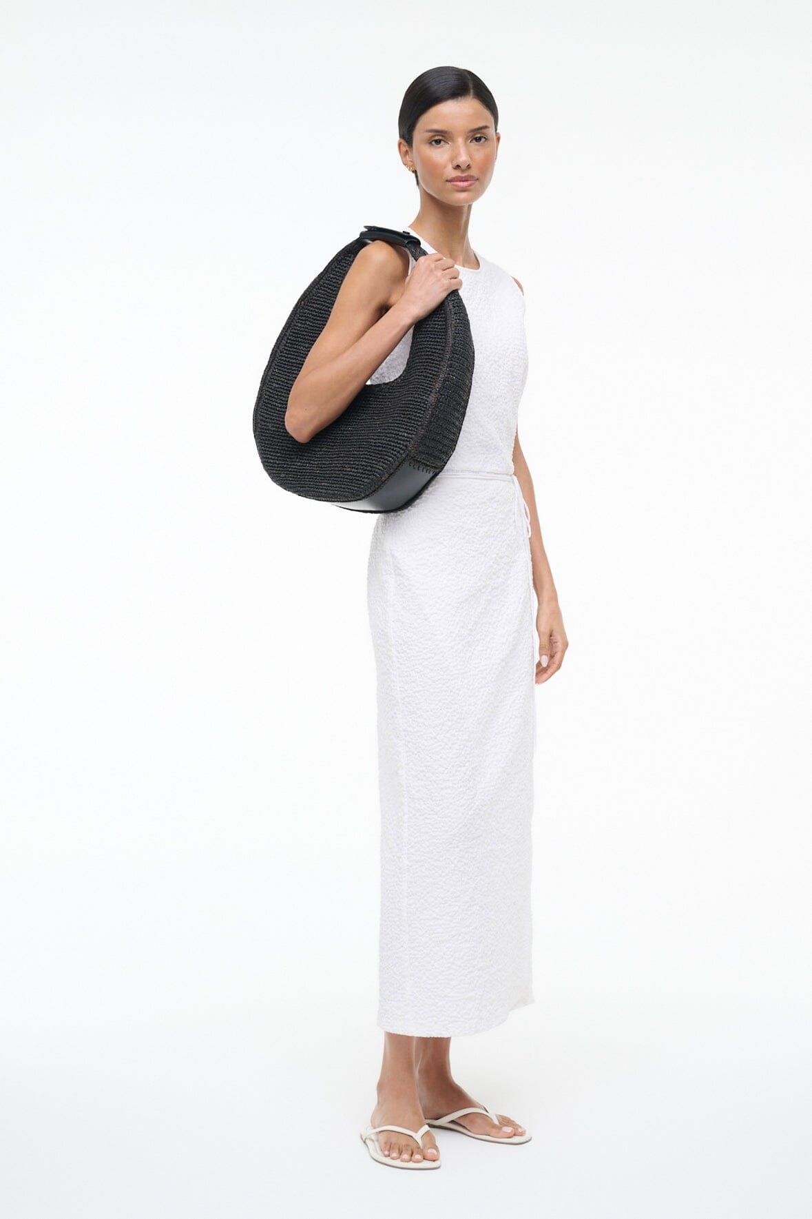 Large Raffia Moon Tote Bag Black | STAUD Discount