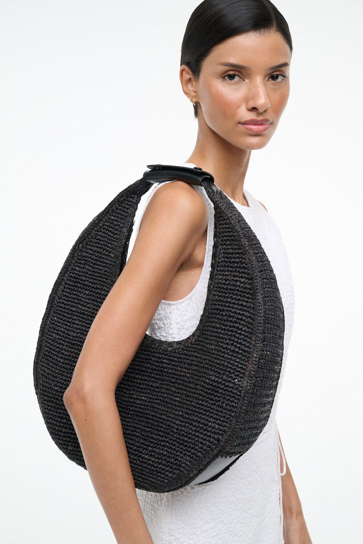 Large Raffia Moon Tote Bag Black | STAUD Discount