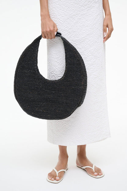 Large Raffia Moon Tote Bag Black | STAUD Discount