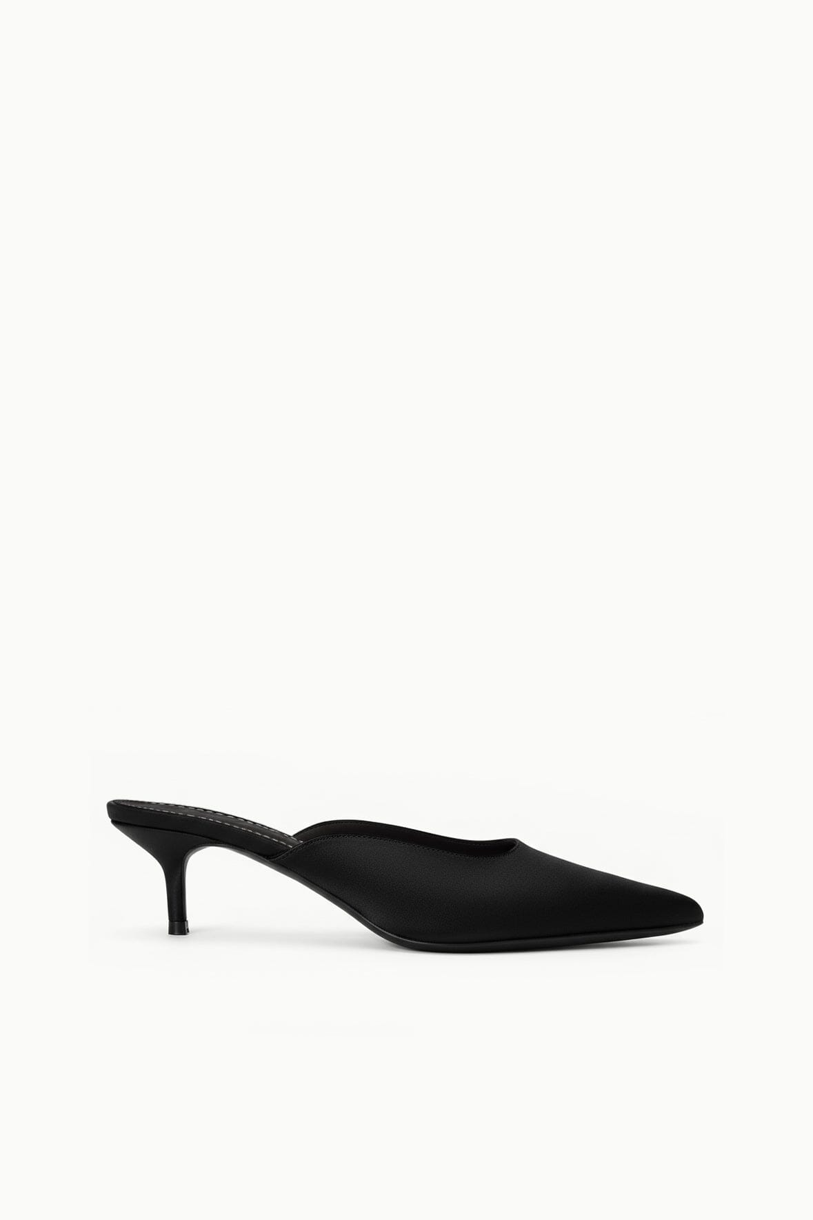 Sebastian Kitten Heel Mule Black Satin | STAUD New