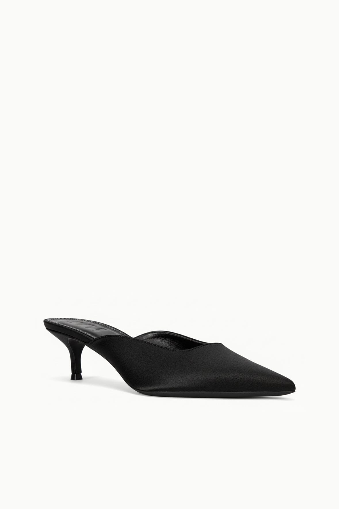 Sebastian Kitten Heel Mule Black Satin | STAUD New