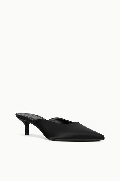 Sebastian Kitten Heel Mule Black Satin | STAUD New