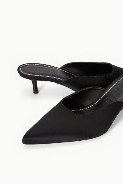 Sebastian Kitten Heel Mule Black Satin | STAUD New