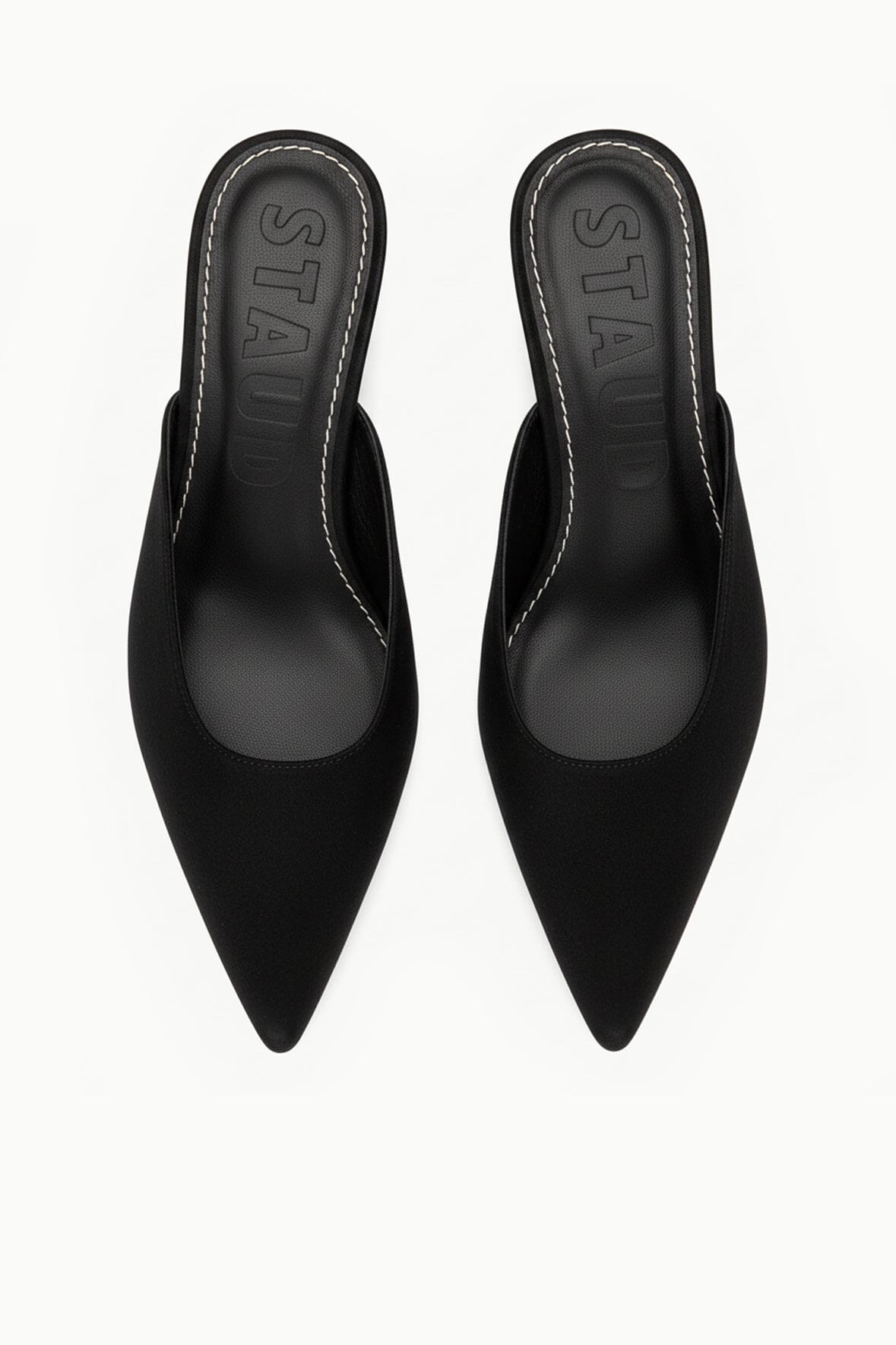 Sebastian Kitten Heel Mule Black Satin | STAUD New