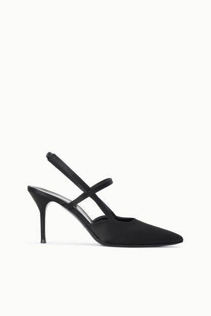 Sebastian High Heel Slingback Black Satin | STAUD Sale