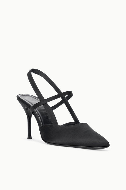 Sebastian High Heel Slingback Black Satin | STAUD Sale